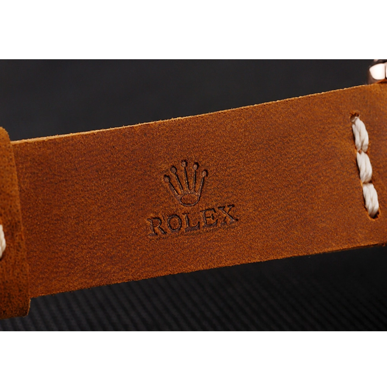 Aaa replica Gold Brown Yacht Bezel Black Dial 1453860 Case Rolex Rose Master Leather Brown Bracelet 0712